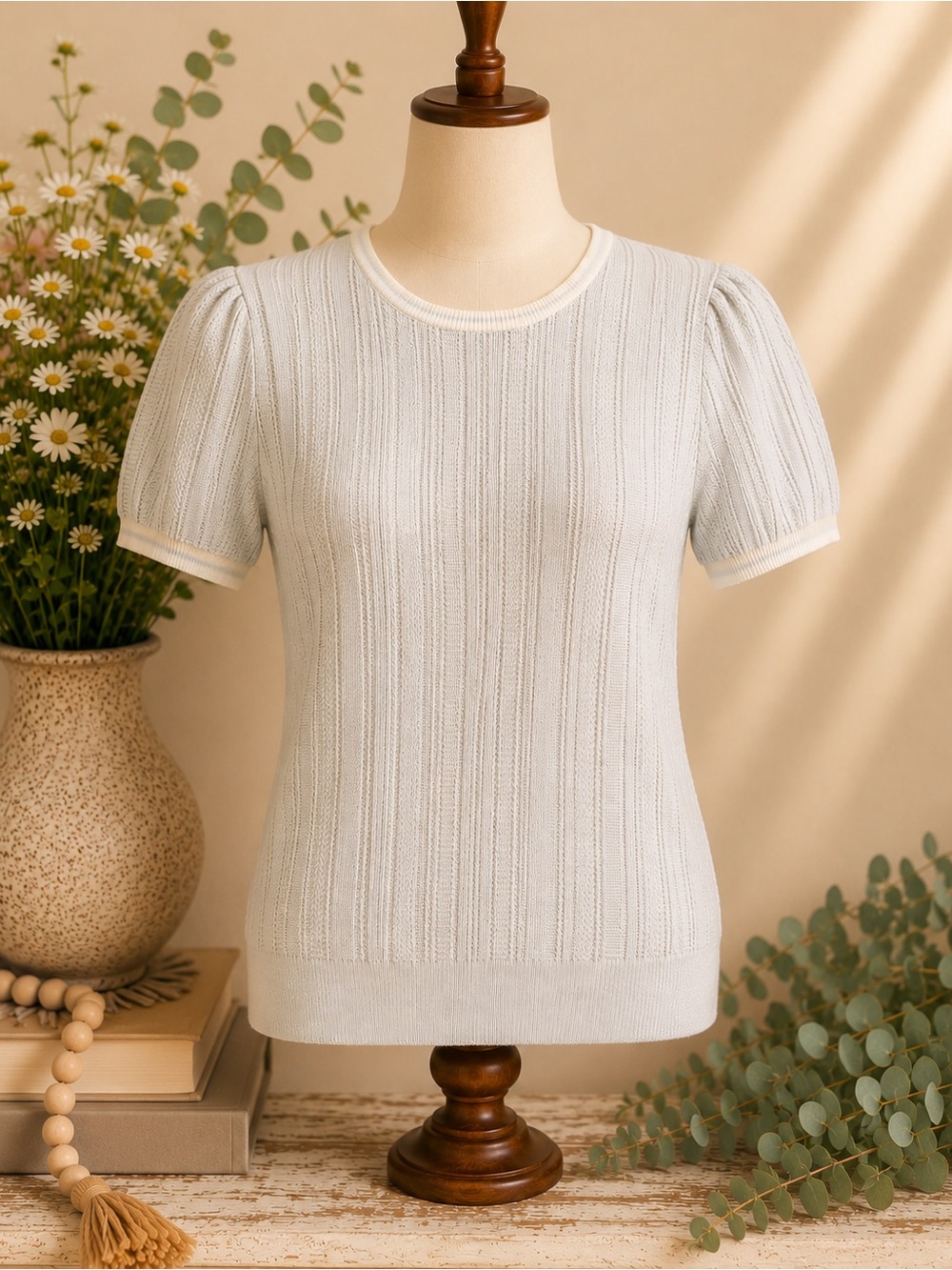 Lauren Ralph Lauren Blue Puff Sleeve Knit Sweater M